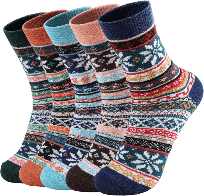 5 Pairs Wool Socks - Wool Socks for Women, Cozy Crew Socks, Warm Winter Socks for Women, Womens Vintage Socks, 6-10