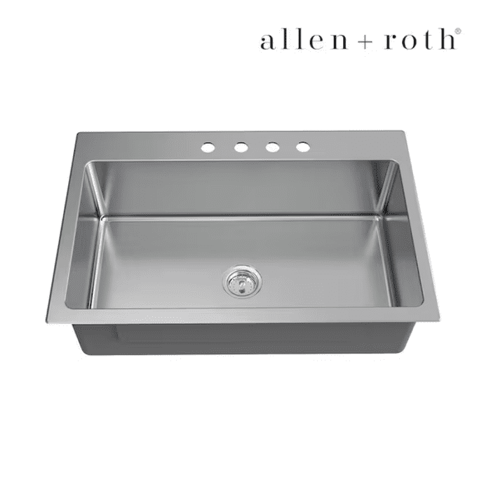 Theo Dual-Mount 33-In X 22-In Stainless Steel Single Bowl 4-Hole Kitchen Sink - Image 4