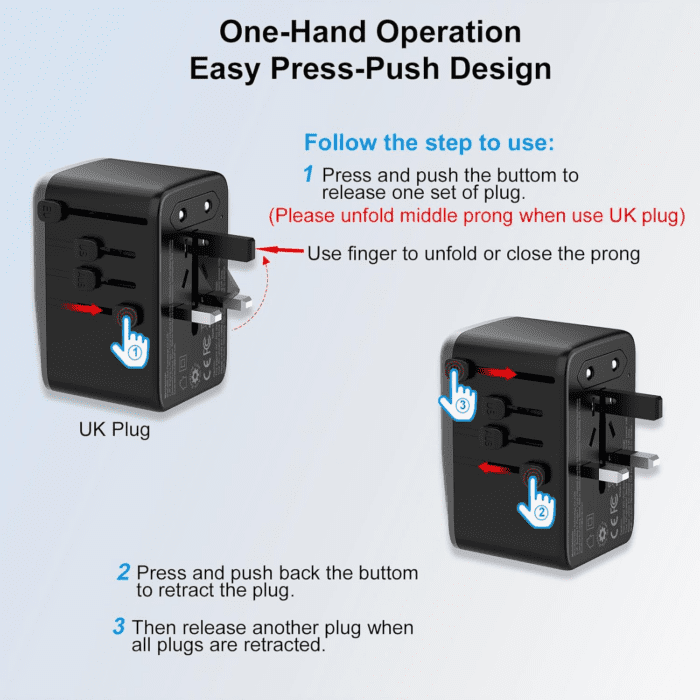 Universal Travel Adapter, PD 35W 7 in 1 International Power Plug Adapter with 7.0A 4 USB-C and 2 USB-A Fast Wall Charger, Worldwide AC Outlet for US Europe UK AUS (Black+Silver) - Image 4