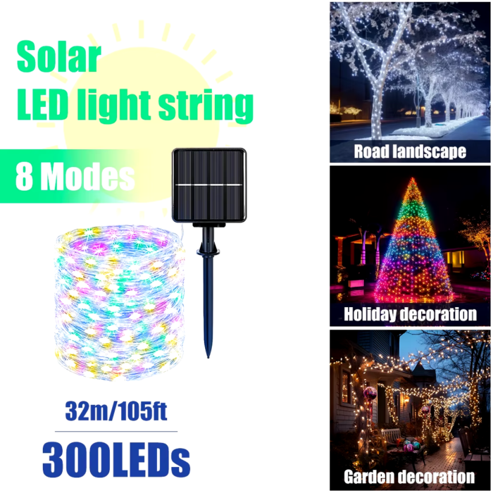 300LED Solar Fairy Lights Outdoor Waterproof String Light 8 Modes Christmas Garland Decoration 2024 Garden Party Wedding - Image 2