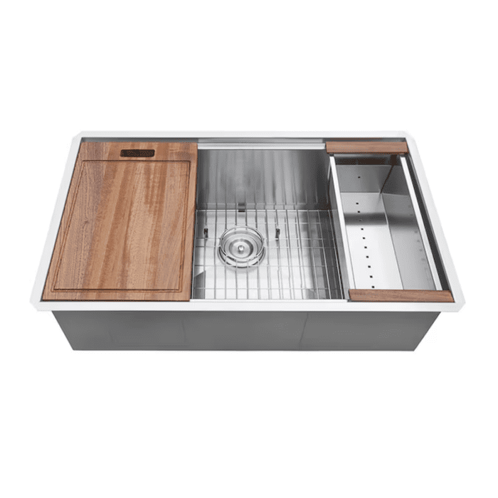 Roma Undermount 32-In X 19-In Brushed Stainless Steel Single Bowl Workstation Kitchen Sink - Image 11