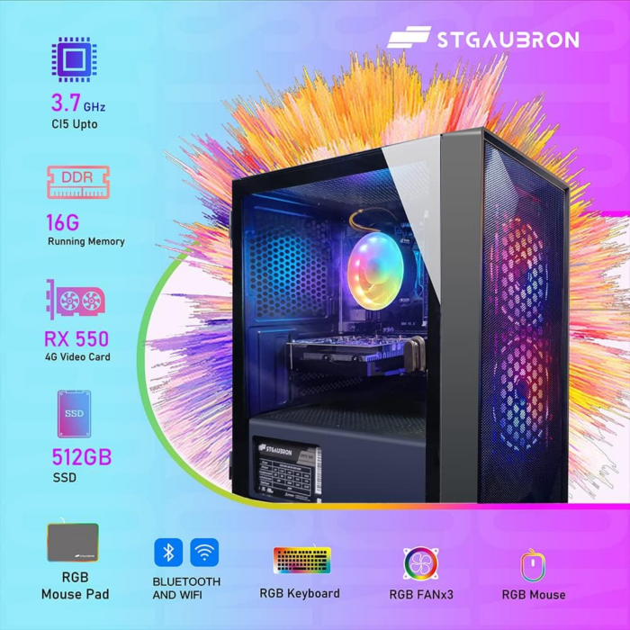 Prebuilt Gaming PC Desktop, AMD Radeon RX 550 4G GDDR5, Intel Core I5 3.3Ghz up to 3.7Ghz, 16G Ram, 512G SSD, Wifi, BT 5.0, RGB Fan X 3, RGB Mouse Pad, Windows 10 Home - Image 5