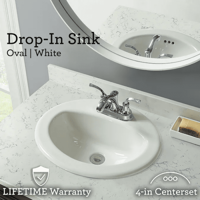 Vitreous China Drop-In Oval White Bathroom Sink (20-In X 17-In) - Image 3