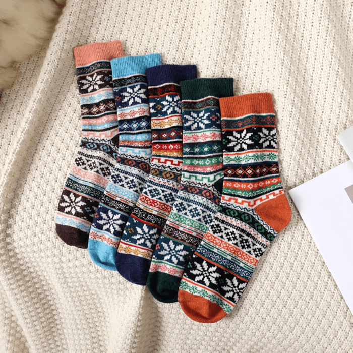 5 Pairs Wool Socks - Wool Socks for Women, Cozy Crew Socks, Warm Winter Socks for Women, Womens Vintage Socks, 6-10 - Image 5