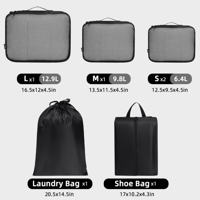 6 Set Packing Cubes Luggage Packing Organizers for Travel Accessories (Black) - Image 2