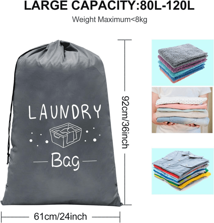 2 Pack Extra Large Travel Laundry Bag, Dirty Clothes Organizer with Drawstring,Heavy Duty Travel Laundry Bags,Easy Fit a Laundry Hamper Travel Essentials - Image 6