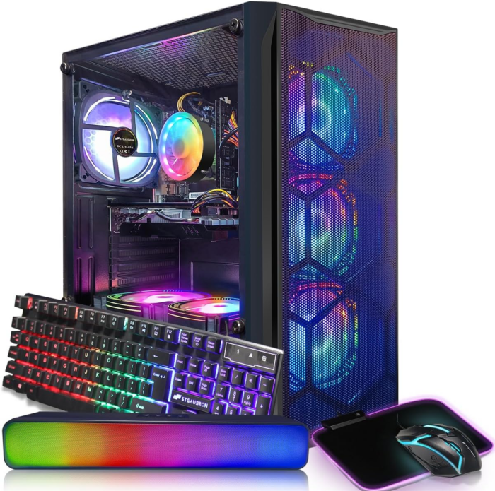 Gaming Desktop PC Computer, Intel Core I7 3.4 Ghz up to 3.9 Ghz, Radeon RX 580 8G GDDR5, 16G RAM, 512G SSD, Wifi, Bluetooth 5.0, RGB Fanx6, RGB Mouse Pad, RGB BT Sound Bar, Windows 10 Home