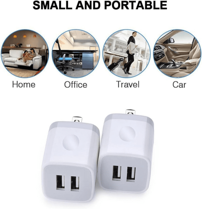 USB Wall Charger,  2Pack Dual Port 2.1Amp Fast Brick Base Adapter Charging Block Charger Cube Plug Charger Box for Iphone 16 Pro Max 15 14 13 12 11 Pro X 6 6S 7 8 Plus, Ipad, Samsung, Android - Image 7