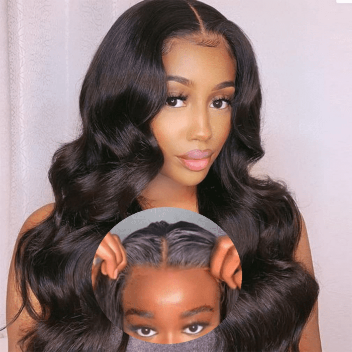 Wear and Go Glueless Wigs Human Hair Pre Plucked Body Wave Lace Front Wigs for Beginners Upgraded No Glue Pre Cut HD 4X4 Lace Closure Wigs for Black Women 18 Inch