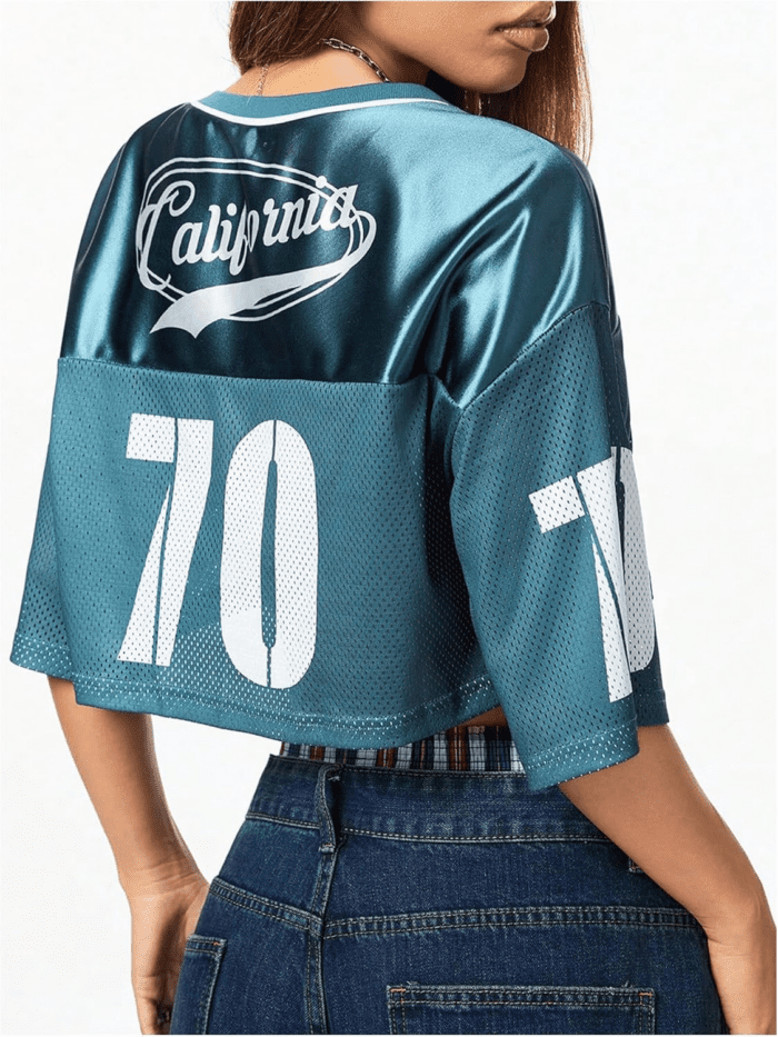 Jersey Shirts for Women Y2K Crop Tops Streetwear Sportswear Short Sleeve T-Shirt Cute Football Jersey Top - Image 2