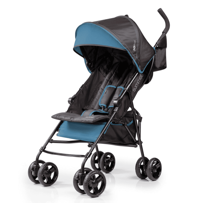 Summer by  3D Mini Convenience Stroller – Lightweight Stroller with Compact Fold, Multi-Position Recline, Canopy with Pop Out Sun Visor – Umbrella Stroller for Travel & More, Blue/Black - Image 2