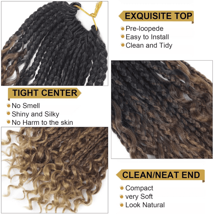 Goddess Box Braids Crochet Hair with Curly Ends 14 Inch Bohomian Box Braids Crochet Braids 8 Packs 3X Crochet Braids Synthetic Braiding Hair Extension for Black Women (14 Inch (Pack of 8), M1B 30 27) - Image 6