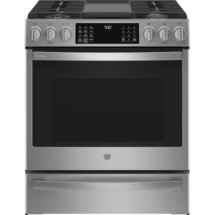 Profile 30-In 5 Burners 5.6-Cu Ft Self & Steam Cleaning Air Fry Convection Oven Slide-In Smart Natural Gas Ran (Finrprint-Resistant Stainless Steel)