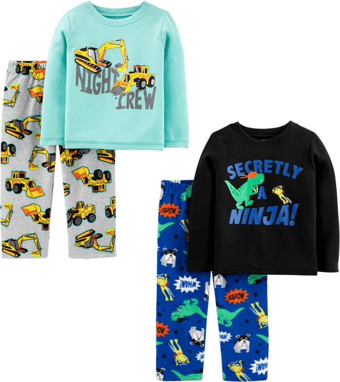 Boys and Toddlers' 4-Piece Pajama Set (Cotton Top & Fleece Bottom)