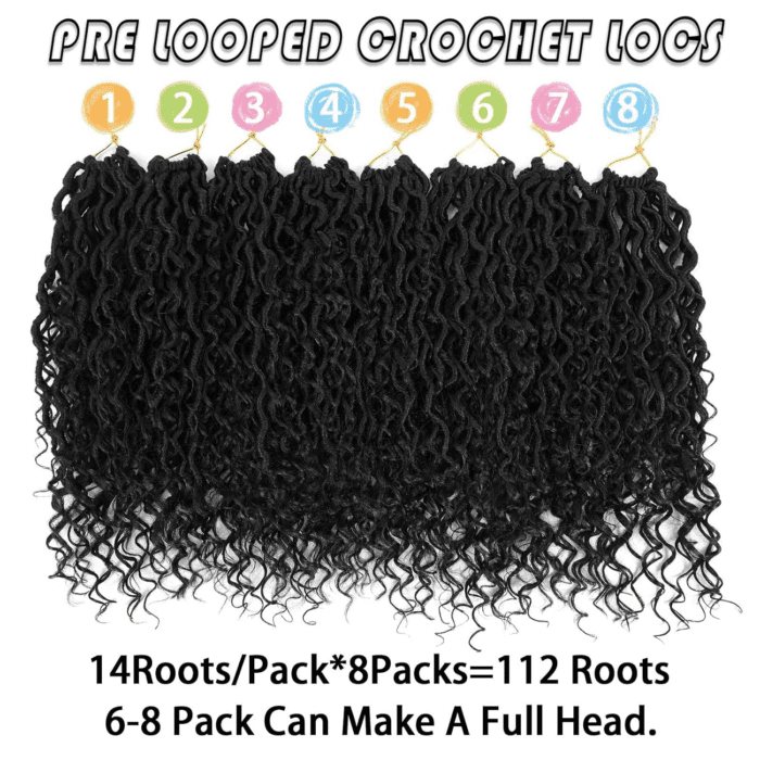 Goddess Locs Crochet Hair 14 Inch, 8 Packs Faux Locs Crochet Hair Pre Looped for Women, Boho Crochet Locs with Curly Ends (Black) - Image 3