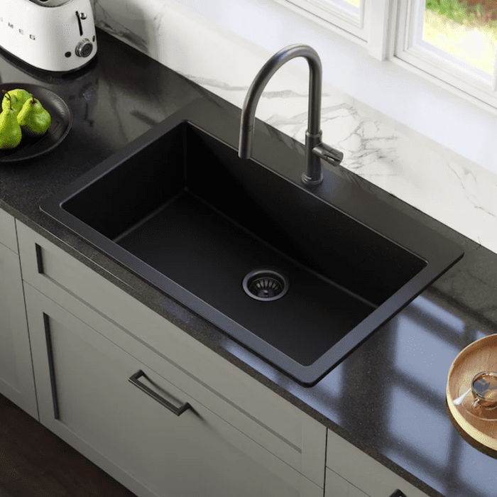 Drop-In 33-In X 22-In Black Quartz Single Bowl 1-Hole Kitchen Sink