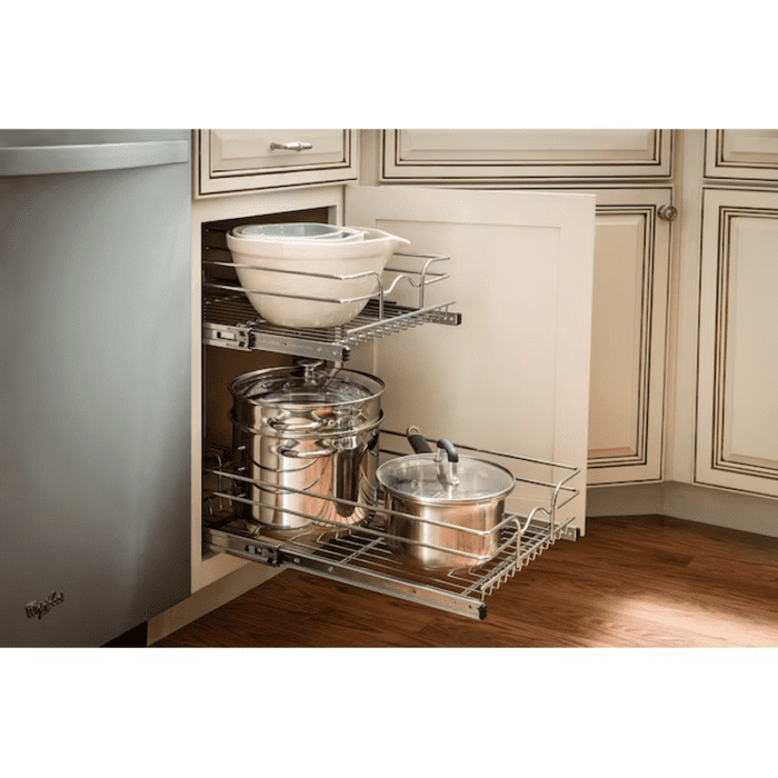 Two-Tier Pull-Out Baskets 14.75-In W X 19-In H X 22-In D 2-Tier Cabinet-Mount Chrome Metal Soft Close Pull-Out Sliding Basket Kit - Image 3