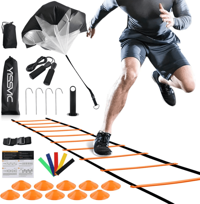 Agility Ladder 20 Feet 12 Adjustable Rungs Speed Training Equipment Set, Agility Ladder, Football Cones, Running Parachute, Jump Rope, Resistance Bands