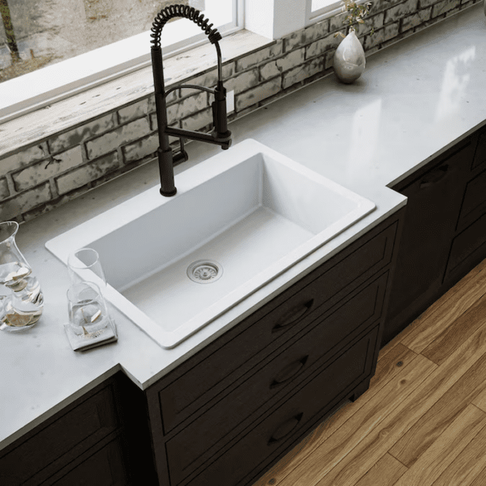 Drop-In 33-In X 22-In White Quartz Single Bowl 1-Hole Kitchen Sink