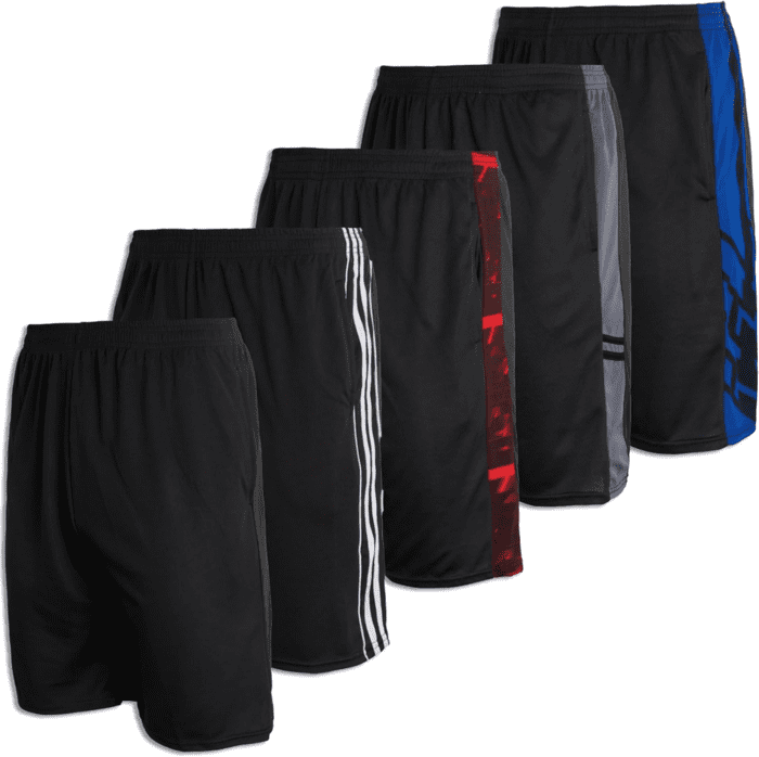 Boys' 5-Pack Mesh Active Athletic Performance Basketball Shorts with Pockets