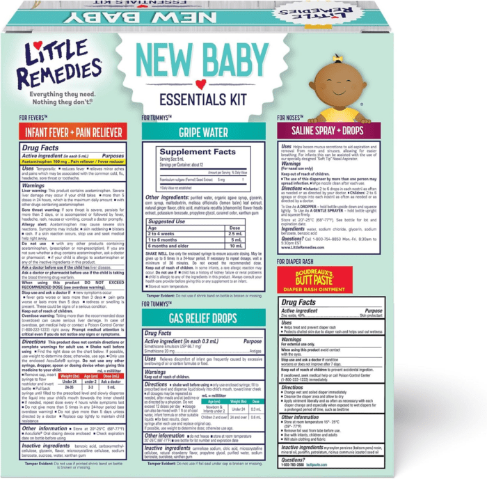 , New Baby Essentials Kit, 6 Newborn Essentials, Saline Nasal Spray, Gas Relief Drops, Gripe Water, Fever Reliever, & Diaper Ointment - Image 2