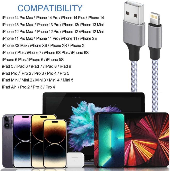 for Iphone Charger, [Mfi Certified] Lightning Cable 3PACK 6FT Nylon Braided USB Charging Cable High Speed Transfer Cord Compatible with Iphone 14/13/12/11 Pro Max/Xs Max/Xr/Xs/X/8/Ipad - Image 7