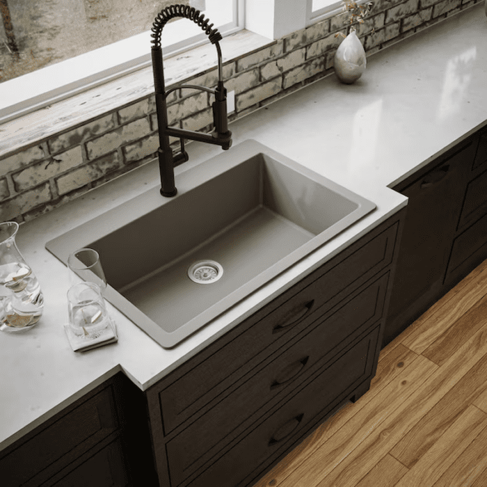 Drop-In 33-In X 22-In White Quartz Single Bowl 1-Hole Kitchen Sink - Image 16