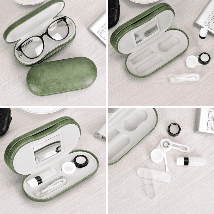 2 in 1 Double Sided Portable Contact Lens Case and Glasses Case,Dual Use Design with Built-In Mirror, Tweezer and Contact Lens Solution Bottle Included for Travel Kit - Image 6