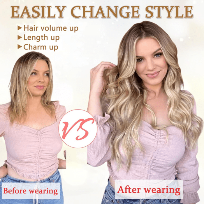 Clip in Hair Extensions for Women, 6PCS Long Wavy Curly Clip on Hair Extensions 20 Inch Honey Blonde Mixed Light Brown Synthetic Thick Hairpieces - Image 2