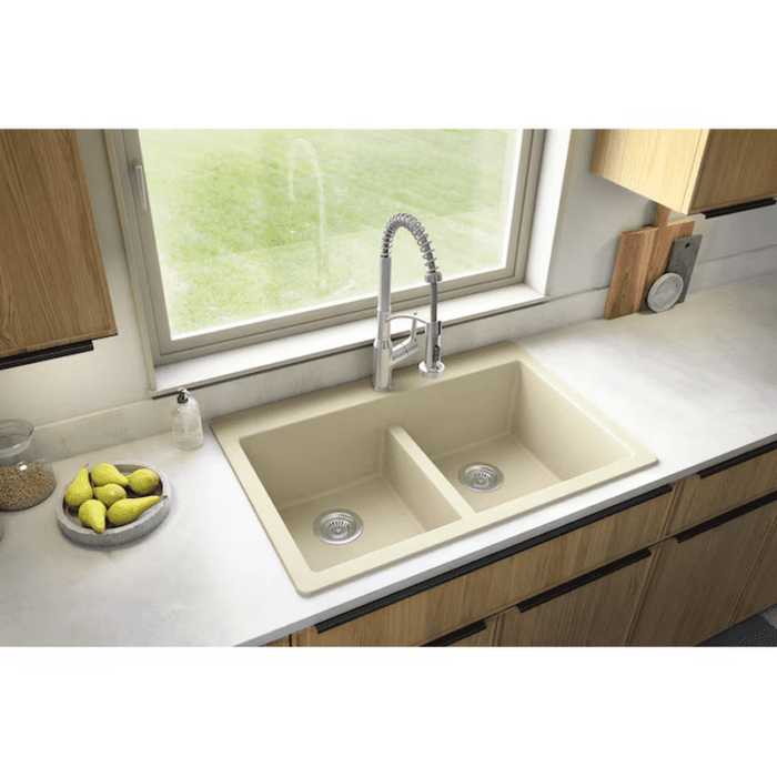 Drop-In 33-In X 22-In Black Quartz Double Equal Bowl 1-Hole Kitchen Sink - Image 18