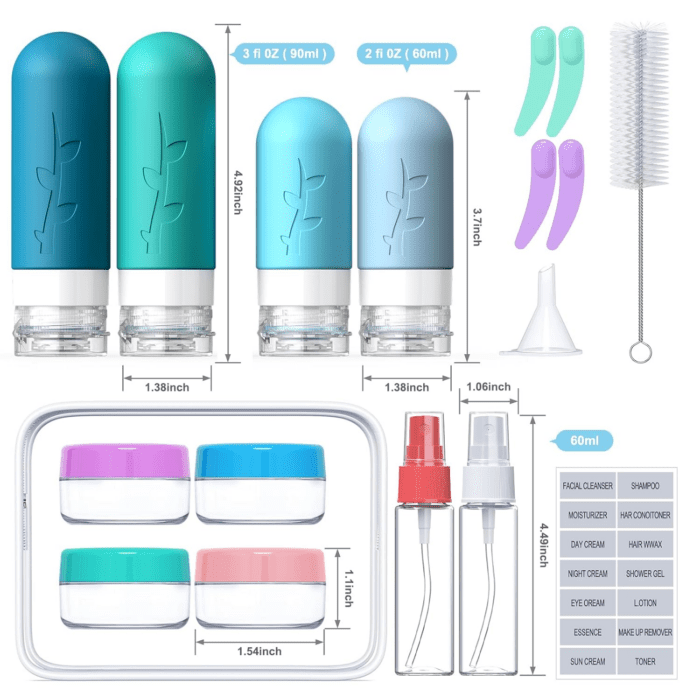 18Pack Travel Bottles for Toiletries,Tsa Approved Silicone Travel Containers Jar for Toiletries,Leak Proof Refillable Liqus Shampoo and Conditioner Travel Essentials Toiletry Bottles - Image 2