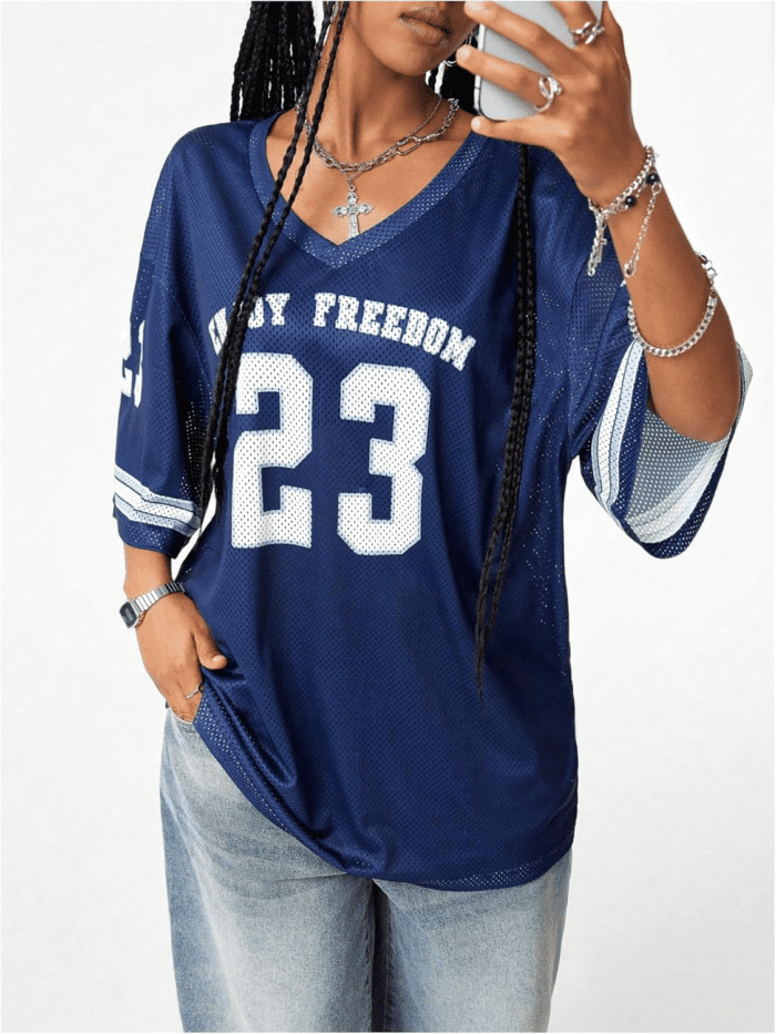 Jersey Shirts for Women Oversized T-Shirt Jersey Top Graphic V Neck T-Shirts for Teen Girls Casual Football Tee Tops - Image 3