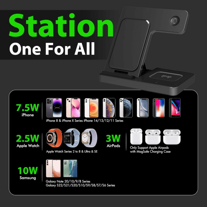 Wireless Charger Iphone Charging Station: 3 in 1 Charger Stand Multiple Devices for Apple - Iphone 16 15 14 Pro Max 13 12 11 - Watch 10 9 8 7 6 5 4 3 2 SE and Ultra Series - Airpods 4 3 2 Pro - Image 3