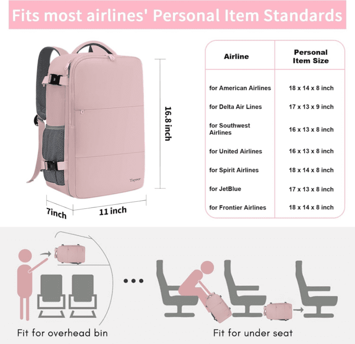 Travel Backpack for Women, Carry on Backpack with USB Charging Port & Shoe Pouch, TSA 15.6Inch Laptop Backpack Flight Approved, Nurse Bag Casual Daypack for Weekender Business Hiking, Pink - Image 3