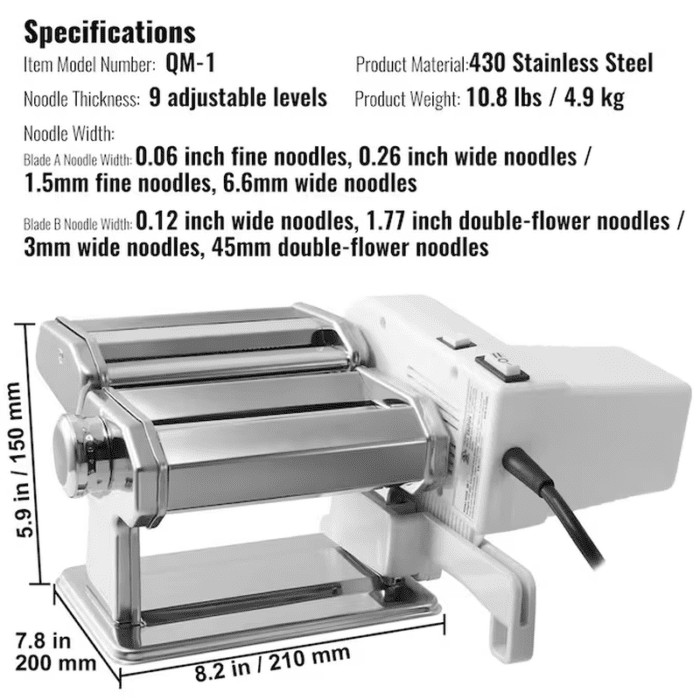 90W Electric Noodle Maker Machine Silver Stainless Steel Stand Mixer Pasta Press Attachment - Image 8