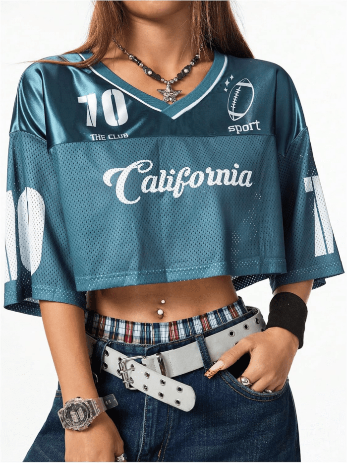 Jersey Shirts for Women Y2K Crop Tops Streetwear Sportswear Short Sleeve T-Shirt Cute Football Jersey Top - Image 3