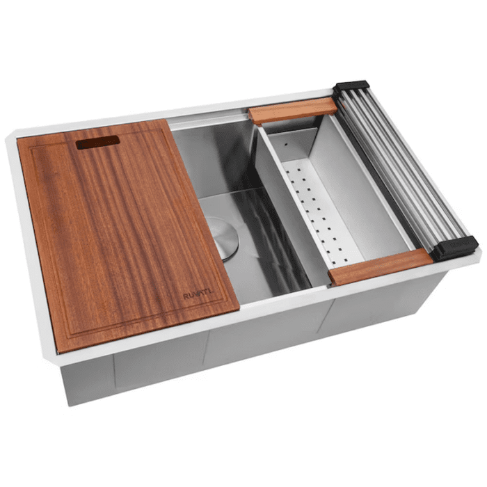 Roma Undermount 32-In X 19-In Brushed Stainless Steel Single Bowl Workstation Kitchen Sink - Image 3