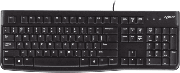 K120 Wired Keyboard for Windows, Plug and Play, Full-Size, Spill-Resistant, Curved Space Bar, Compatible with PC, Laptop - Black