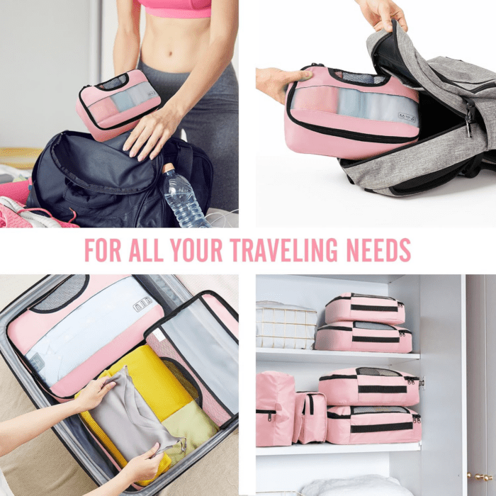 8 Set Packing Cubes for Suitcases, Travel Essentials for Carry On, Luggage Organizer Bags Set for Travel Accessories in 4 Sizes(Extra Large, Large, Medium, Small), Pink - Image 7