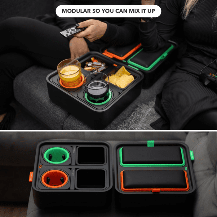 Original Tray - Drinks & Snacks Sofa Caddy with Armrest, Table with Phone Stand- TV Remote Control Storage and Organizer - for Living Rooms, RV, and Cars, Black/Green - Image 8