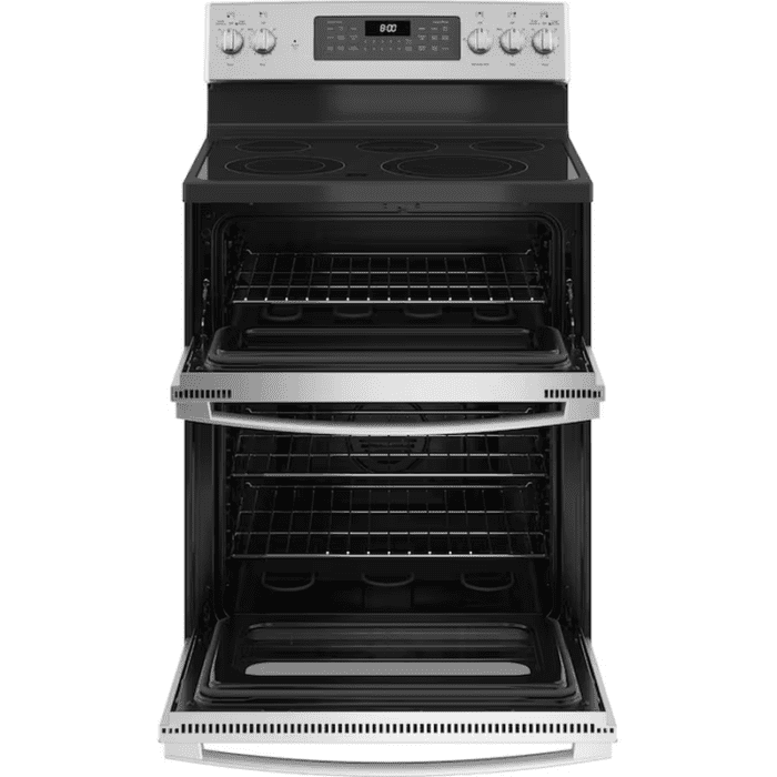 30-In Glass Top 5 Burners 4.4-Cu Ft / 2.2-Cu Ft Steam Cleaning Air Fry Convection Oven Freestanding Double Oven Electric Ran (Stainless Steel) - Image 3