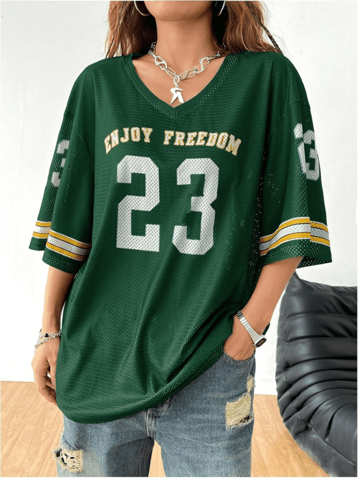 Jersey Shirts for Women Oversized T-Shirt Jersey Top Graphic V Neck T-Shirts for Teen Girls Casual Football Tee Tops - Image 4