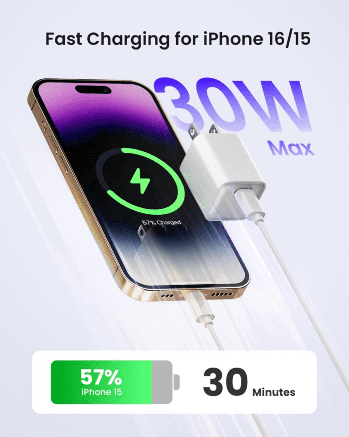 Iphone 15 16 Charger Fast Charging, 30W USB C Charger Block with Gan III Tech, PD3.0 and PPS Foldable Wall Charger for Iphone 16/15 and More Series, Galaxy, Ipad, Compatible with Magsafe - Image 2