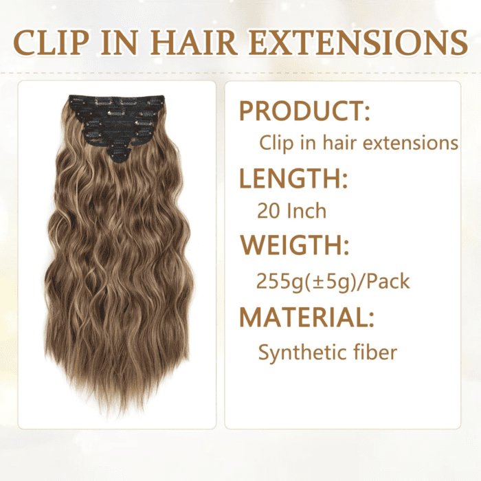 Clip in Hair Extensions for Women, 6PCS Long Wavy Curly Clip on Hair Extensions 20 Inch Honey Blonde Mixed Light Brown Synthetic Thick Hairpieces - Image 4