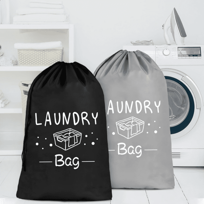 2 Pack Extra Large Travel Laundry Bag, Rip-Stop Dirty Clothes Shoulder Bag with Drawstring, Heavy Duty Travel Laundry Bag, Large Laundry Hamper Liner (Black+Light Grey, 24" X 36") - Image 5