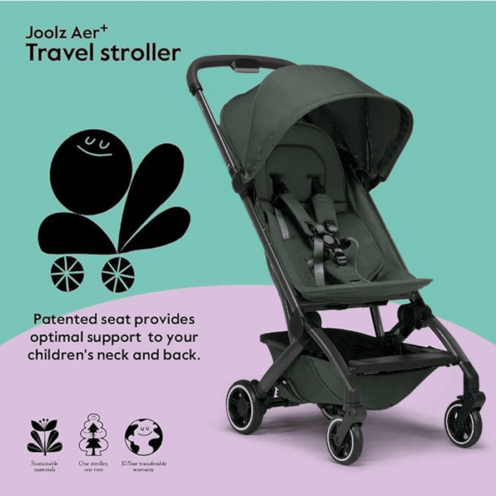 AER+ Lightweight Baby Stroller, Ultra Compact & Portable One-Hand Fold Design - Ergonomic Recline Seat - Infant & Toddler (Up to 50 Lb) - Airplane Friendly Stroller - XXL Sun Hood - Forest Green - Image 5