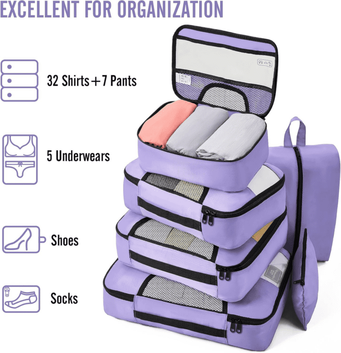 8 Set Packing Cubes for Suitcases, Travel Bag Organizers for Carry on Luggage, Suitcase Organizer Bags Set for Travel Essentials Travel Accessories in 4 Sizes(Extra Large, Large, Medium, Small) - Image 5