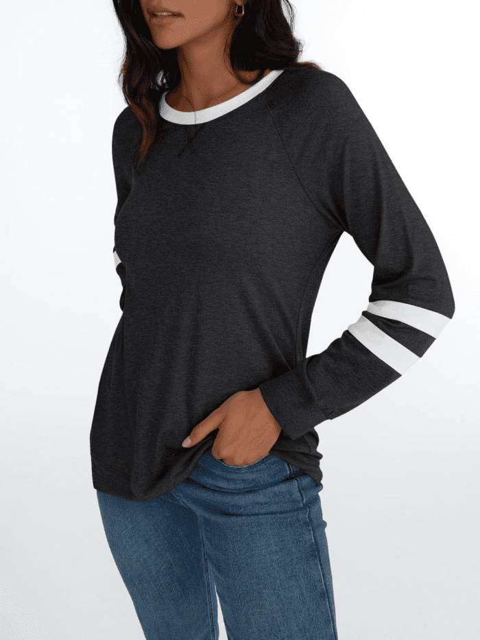 Womens Long Sleeve Shirts Color Block Casual Crewneck Tops Tshirt Basic Tees Fall Fashion Clothes Trendy Outfits - Image 3