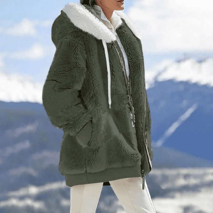 Winter Coats for Women Fuzzy Fleece Jacket Hooded Color Block Patchwork Cardigan Coat Outerwear with Pocket S-5XL - Image 5