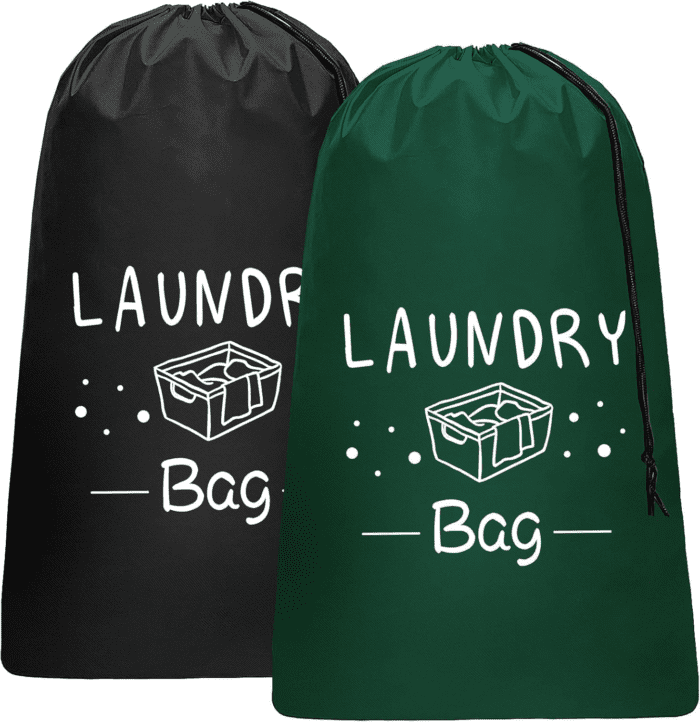 2 Pack Extra Large Travel Laundry Bag, Dirty Clothes Organizer with Drawstring,Heavy Duty Travel Laundry Bags,Easy Fit a Laundry Hamper Travel Essentials (Black+Dark Green, 24" X 36")